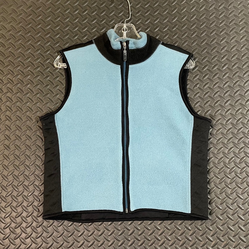 Banana Republic Women Fleece Vest Sz M Blue Black Full Zip Quilted Outdoor Layer
